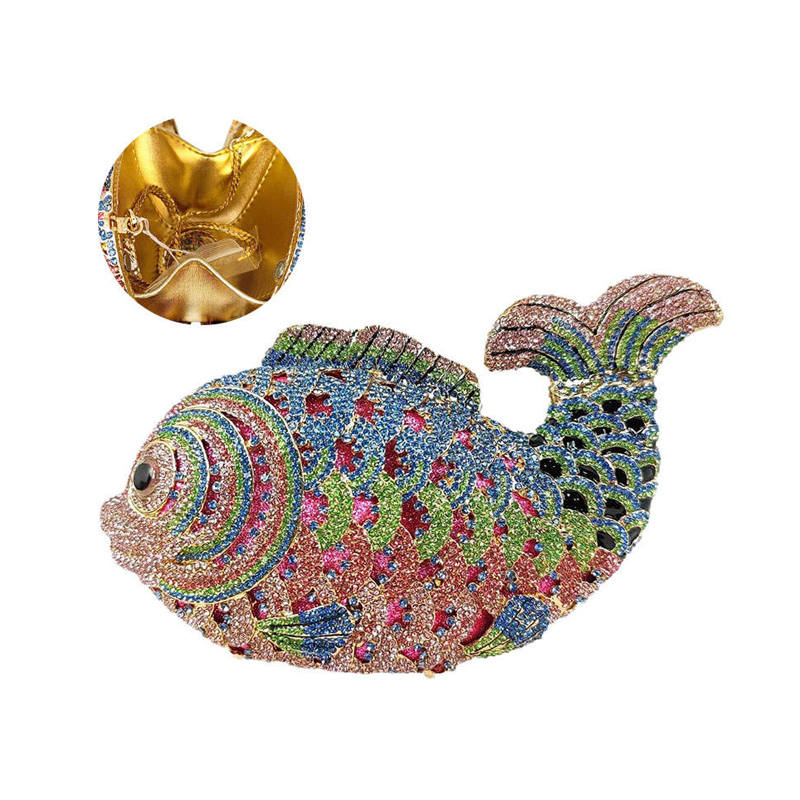 Mini Women Fish Evening Bags Crystal Clutch Purse Rhinestone Handbags with Chain-16