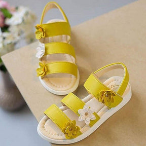 Girls Fashion Flower Sandals Flat Open Toe Shoes for Summer-Yellow