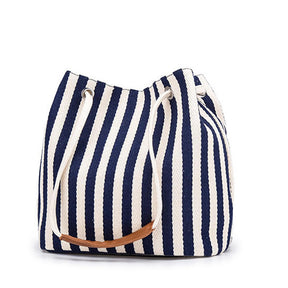 Womens Canvas Shoulder Bag Commuter Stripes Handbags-Blue