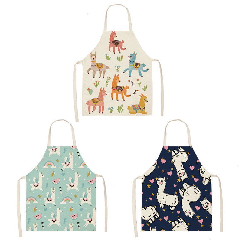 3 Pcs Kids Alpaca Printed Linen Apron Bib for Cooking Painting-3