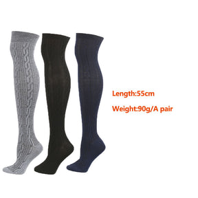 3Packs Women Extra Long High Socks Knit Warmers Thick Tall Long Boot Stockings Leg-BlackNavyGray