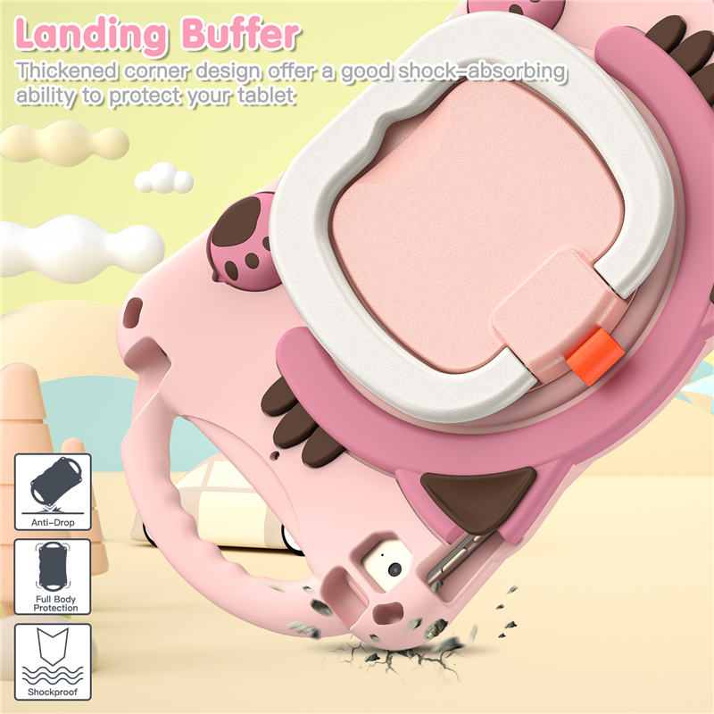 CatB Silicone Case For iPad Mini 5 4 3 2 1 Shockproof Shoulder Strap Handle Stand-Pink