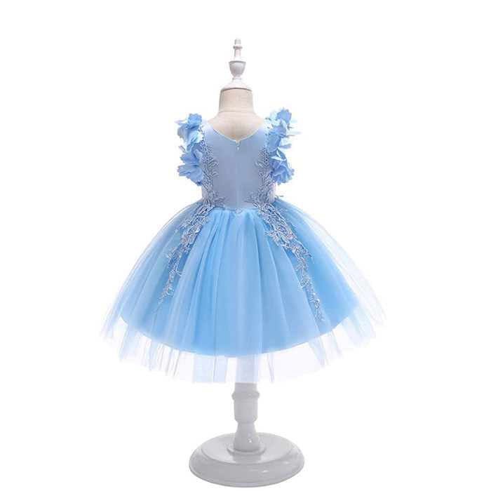 Princess Flower Girl Lace Dress Pageant Kids Christmas Party Dresses-Light Blue