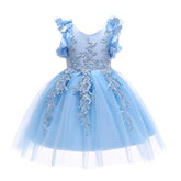 Princess Flower Girl Lace Dress Pageant Kids Christmas Party Dresses-Light Blue