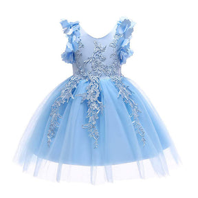 Princess Flower Girl Lace Dress Pageant Kids Christmas Party Dresses-Light Blue