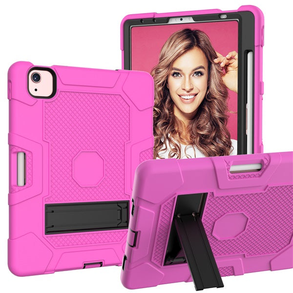 B3 Robot iPad Case Silicone Shockproof Protective Stand Cover For iPad Pro 11inch (2018/2020/2021) Air4 10.9 Air5 (2021)-RoseRed&Black