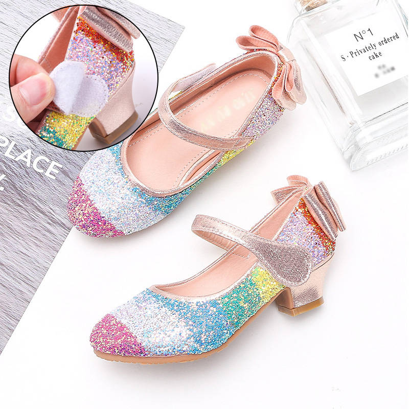 Girls Glitter Mary Jane Low Heel Princess Dress Pumps for Kids-Pink