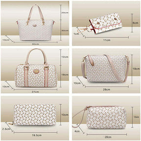 6 Pcs Women Handbag Set PU Leather Multi purpose Shoulder Bag-White