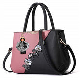 Embroidered Women Top Handle Satchel Fashion Shoulder Bags with Hairball-Pink