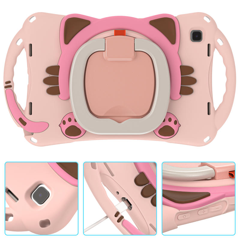 CatB Samsung Tablt Case for Tab A7 10.4  T500/T505/T507/T505N Shockproof Shoulder Strap Handle Stand-Pink