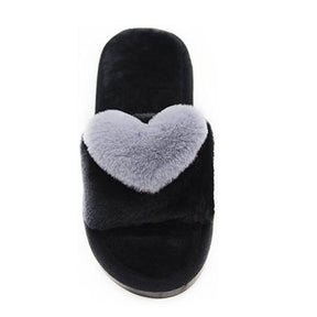 Womens Fuzzy Slippers Open Toe Cozy Memory Foam Sandals-Love Grey