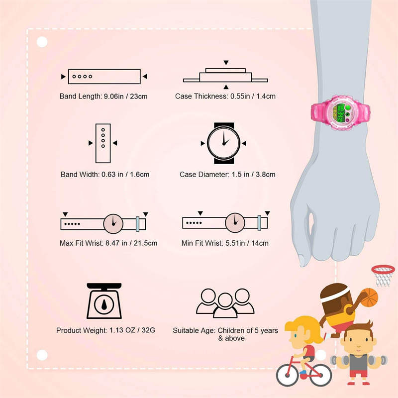 Girls Waterproof Electronic Multi Function Outdoor LED Watches-Pink