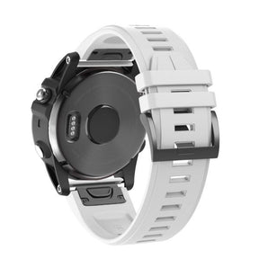 22mm 26mm Sport Silicone Watchband For Garmin Fenix  5Plus/5X Plus Easy Fit Quick Release Starp Black Steel Buckle-White