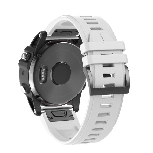 22mm 26mm Sport Silicone Watchband For Garmin Fenix  5Plus/5X Plus Easy Fit Quick Release Starp Black Steel Buckle-White