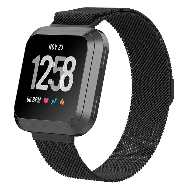 Magnetic Stainless Steel Strap For Fitbit Versa Smart Watch-Black