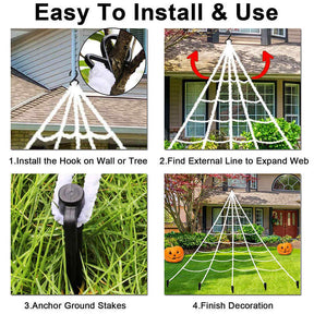 200 inches Halloween Triangular Spider Web and 59 inches Giant Spider Decorations for Yard Haunted House Decor