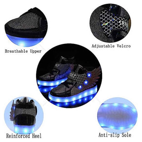 Kids Light up Shoes LED High Top Wings Sneakers-Black