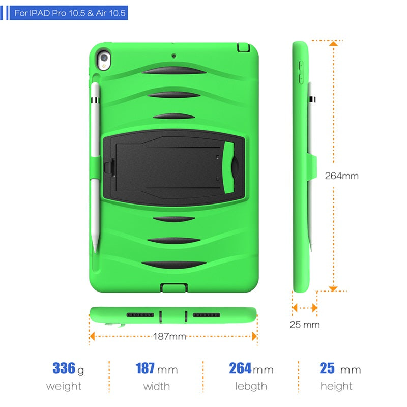 Shock Wave Kickstand Case Anti-Fall Protection With Pencil Holder For 10.5inch iPad Air3/iPad Pro10.5-Green
