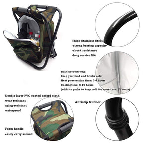 Backpack Cooler Chair Folding Camping Stool for Travel Fishing-Camo