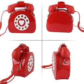 Women Telephone Shaped Handbag Retro Phone Top-Handle Crossbody Bags-Red