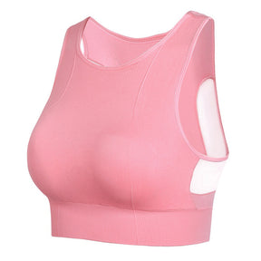 Longline Sports Bra with Removable Pads Racerback Tank Top-Pink