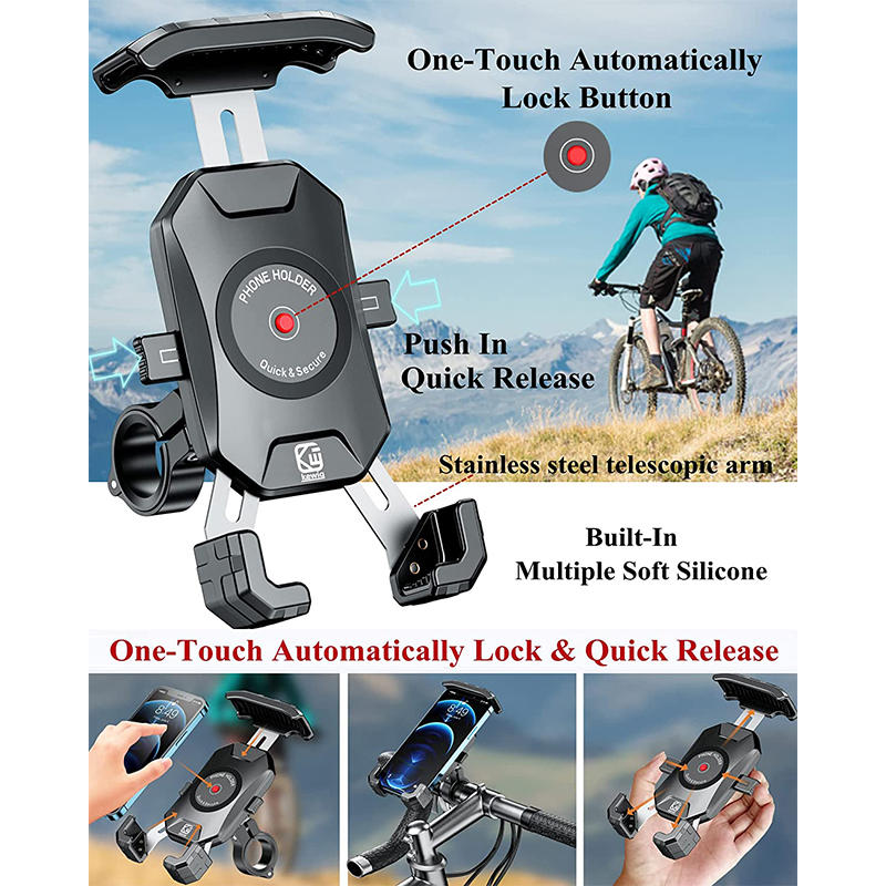 Anti-Theft Motorcycle Phone Mount 360 Rotation for 4.0-7.0 Inch Smartphones-Rearview Mirror