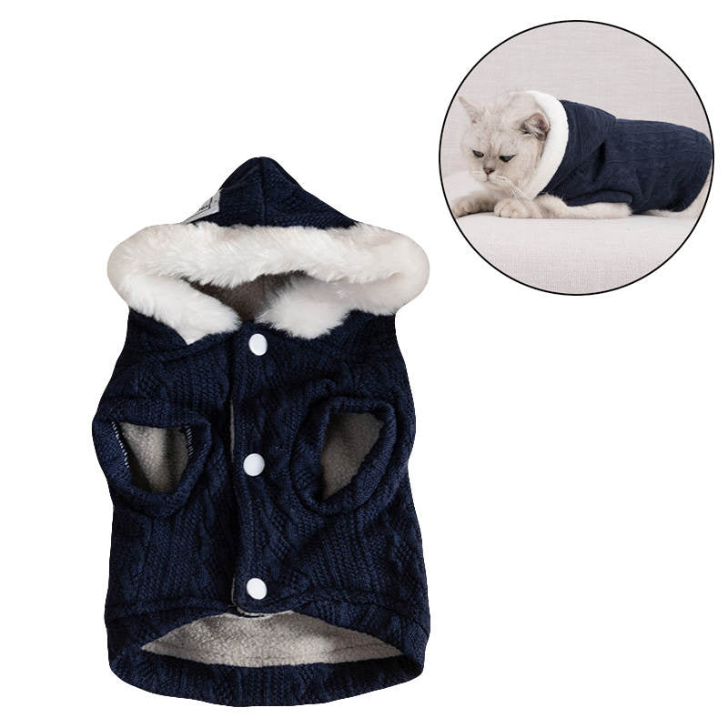 Cat Sweater with Hats Dog Hoodies Puppy Winter Coat Cold Weather Clothes-NavyBlue