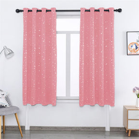 2 Panels Kids Blackout Curtains with Silver Star Print for Bedroom Living Room-Pink