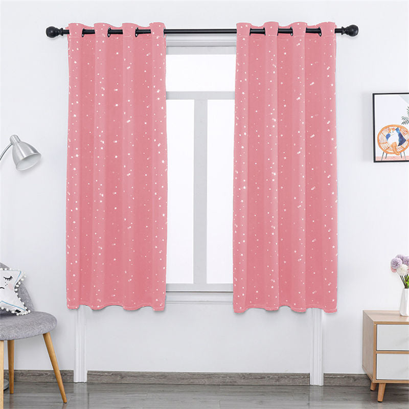 2 Panels Kids Blackout Curtains with Silver Star Print for Bedroom Living Room-Pink