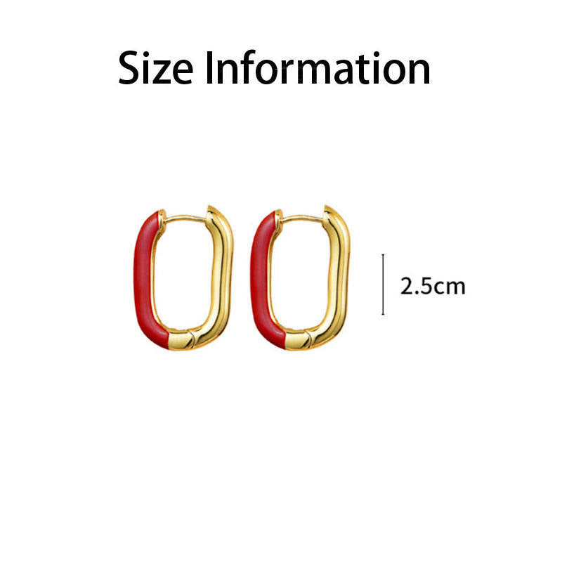 Pair of Vintage Colorful U Shape Hoop Earrings for Women-Red