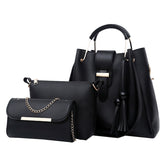 3Pcs Women Fashion Handbags Wallet Tote Bag Shoulder Bag Set-Black
