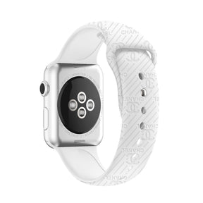 Engraved Watch Band Soft Silicone Luxury Pattern for Apple Watch-White
