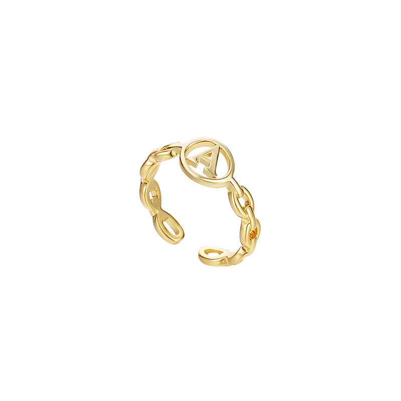 Letter Chain Rings Adjustable Opening Rings for Women Girls-A