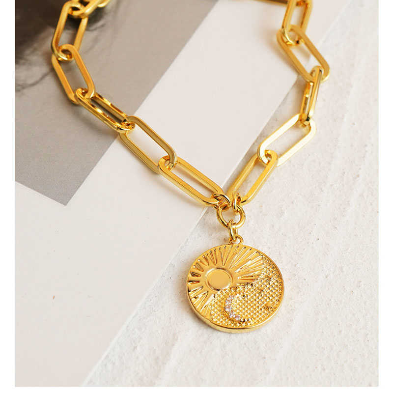 Women Paperclip Bracelet Coin Pendant Bracelet-Gold