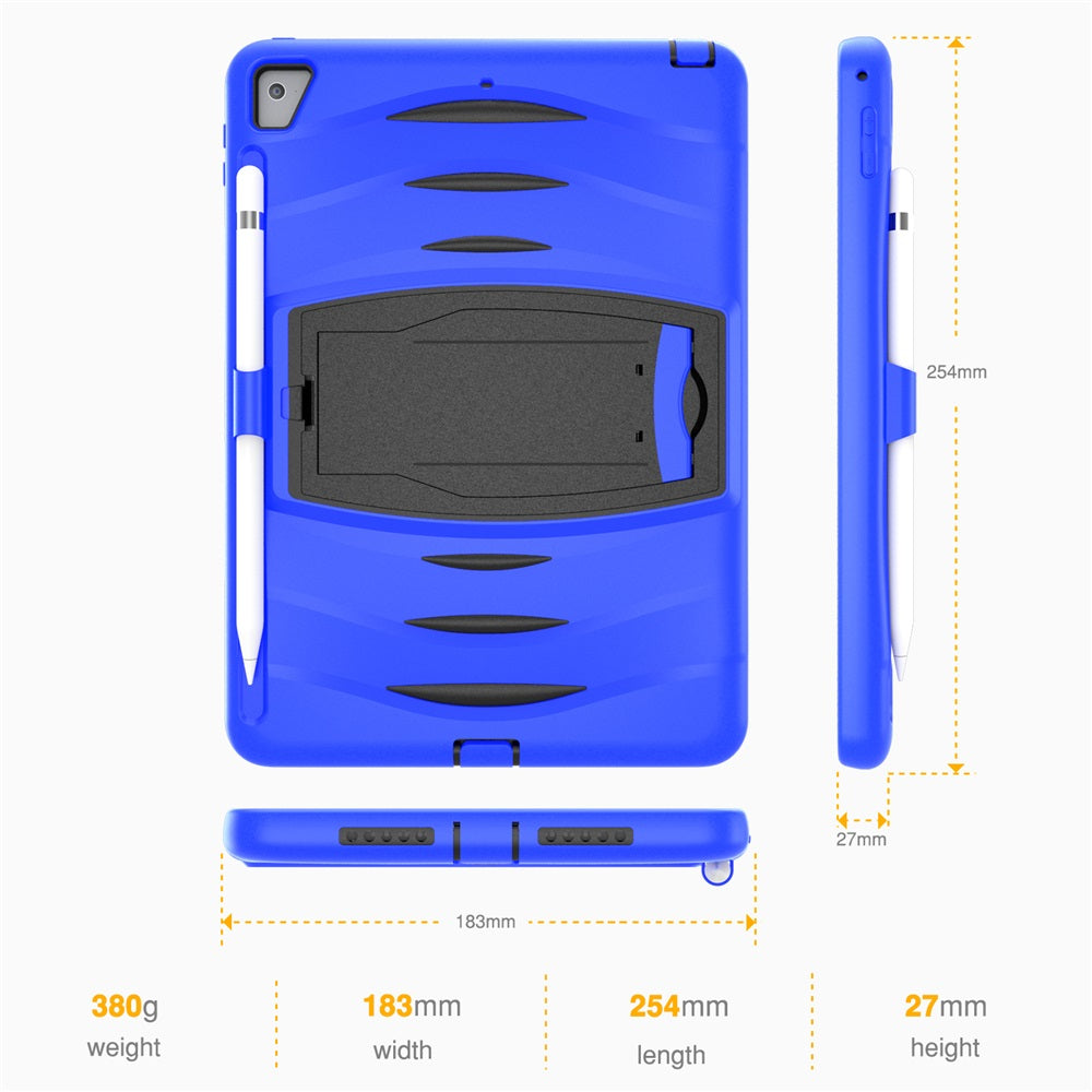 Shock Wave Kickstand Case Anti-Fall Protection With Pencil Holder For 9.7inch iPad 5/iPad 6/iPad Air2/iPad Pro9.7-Blue