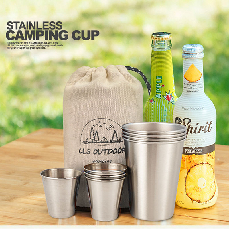 6 Packs 304 Stainless Steel Pint Cups Stackable Drinking Glasses for Camping