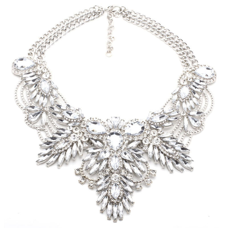 Boho Fashion Crystal Leaves Bib Necklace for Women