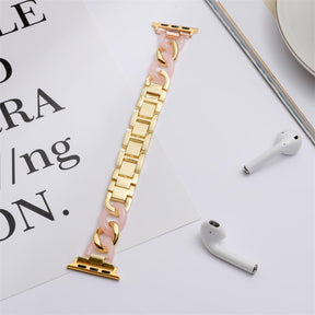 Fashion Resin Watch Band Bracelet Stitching Strap for Apple Watch Series SE/6/5/4/3/2/1-Gold+Pink