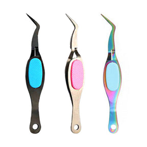 3 Pieces Craft Stainless Steel Curved Tweezers For Eyelashes Nail Salon Beading Tools-B