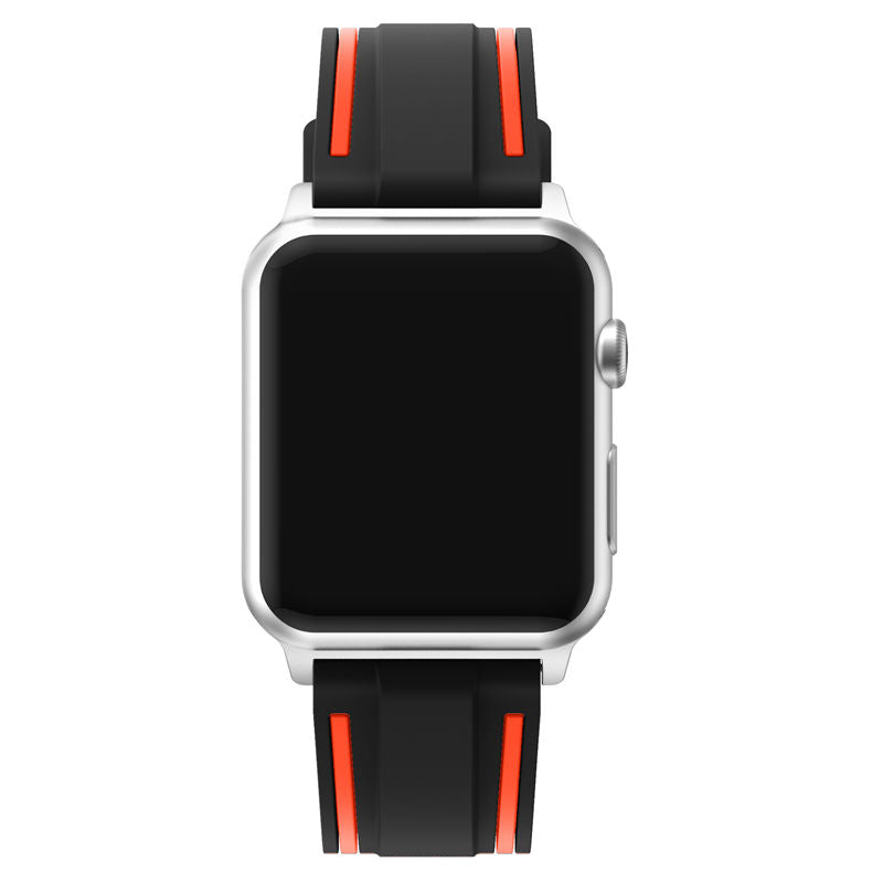 Rubber Sport Watch Bands for iWatch Series 6/SE/5/4/3/2/1 Bicolor Strap-BlackOrange