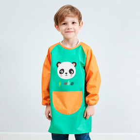 Cartoon Panda Waterproof Long Sleeved Art Apron For Painting-Green