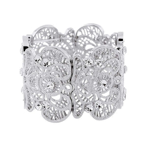 Womens Vintage Filigree Cuff Bangle Bracelet-Silver