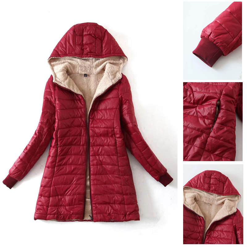 Lookbook Womens Hooded Sherpa Fleece Jacket Winter Warm Coat-WineRed