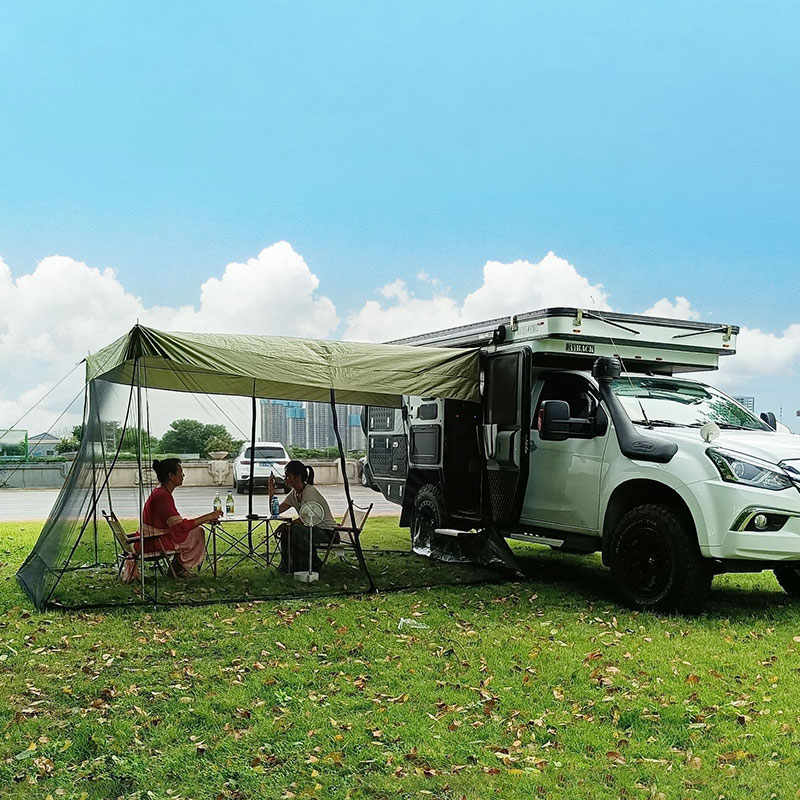 Portable Car Awning Sun Shelter with Mosquito Net for Camping-Green