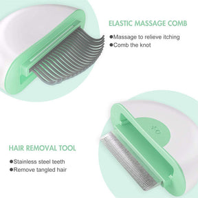 Cat Shedding Brush Massaging Shell Comb Set for Short Hair Pet-Green