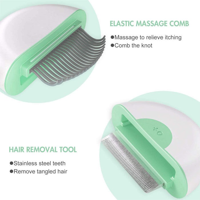 Cat Shedding Brush Massaging Shell Comb Set for Short Hair Pet-Green