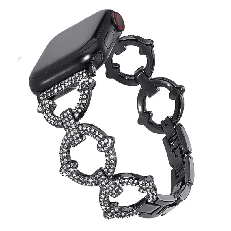 Bling Strap Full Diamonds Metal Jewelry Band for Apple Watch-Black