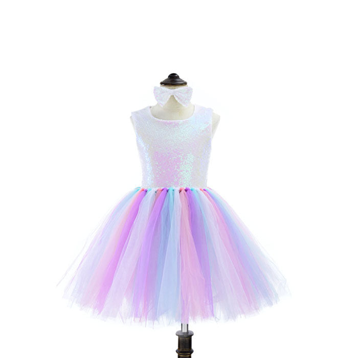 Girl Sequin Dress Handmade Toddler Unicorn Dress for Party Special Occasion with Bow Tie