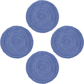 4 Pack Round Braided Laciness Placemats 38CM Washable Kitchen Table Mats for Home Wedding Party-Blue