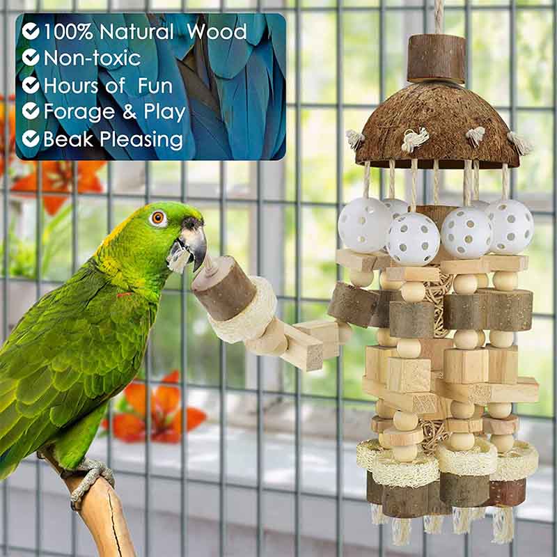 Wooden Coconut Shell Parrot Toy Block Bird Chew Toy